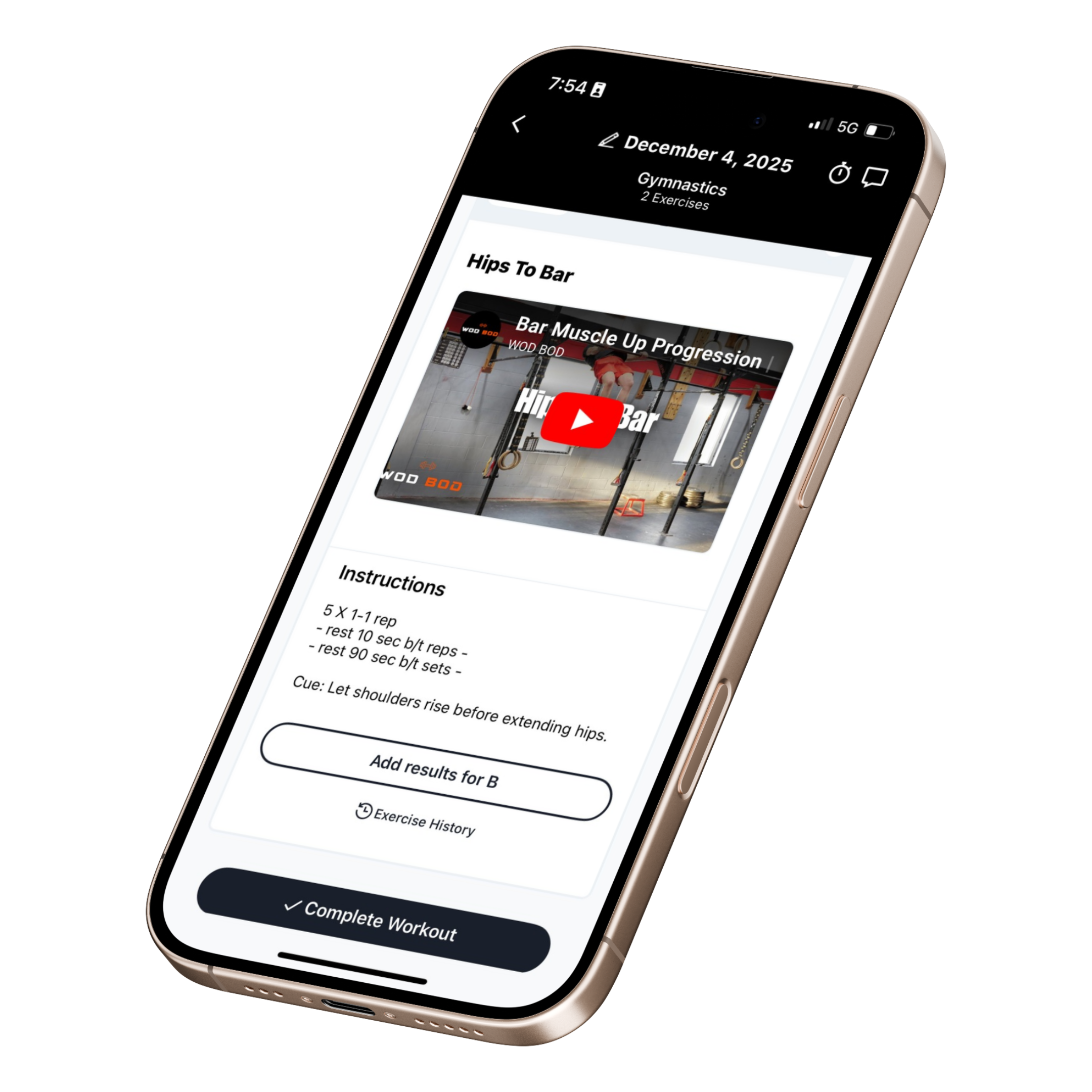 WOD BOD mobile app showing custom programming in TrueCoach